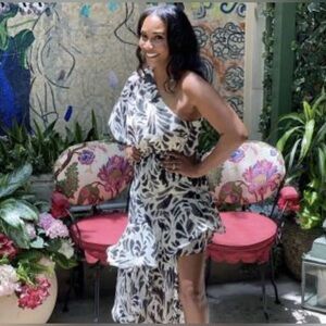 Elegant Black and White Leaf Print Dress